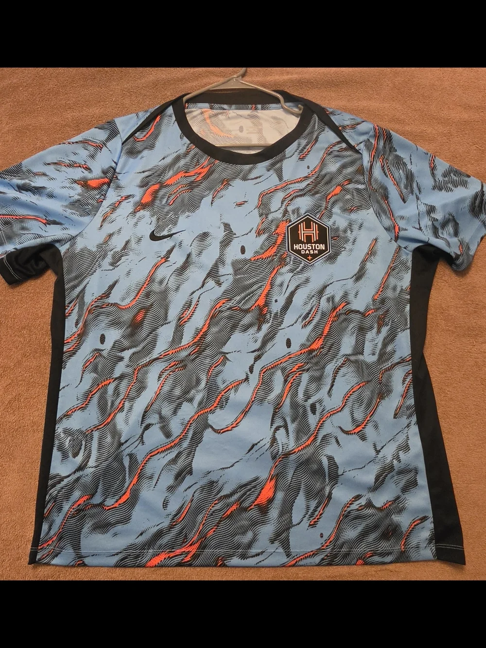 Nike Houston Dash Men's Light Blue, Black & Orange Soccer Jersey